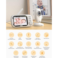 GHB Babyphone Baby Kamera Monitor LCD 3,5 palce Podpora 2 kamer 2,4 GHz Teplotní senzor Noční vidění 720p